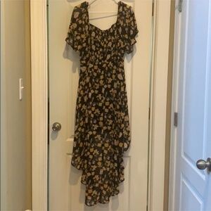 Lily Rose Black Floral Patterned V-Neck Surplice High-Low Maxi Dress XXL NEW NWT